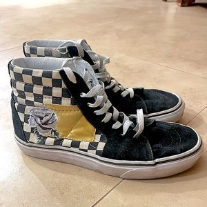 Satin patchwork vans with floral design. Such cool dual color shoes.